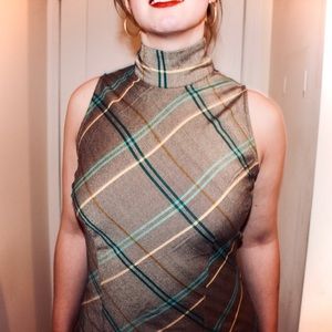 High-neck plaid work dress